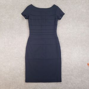 Escada Shift Dress Women Size EU 34 Blue Midi Short Sleeve Stretch Zipper Luxury